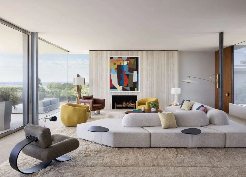 Stylish living room with framed photos in popular sizes