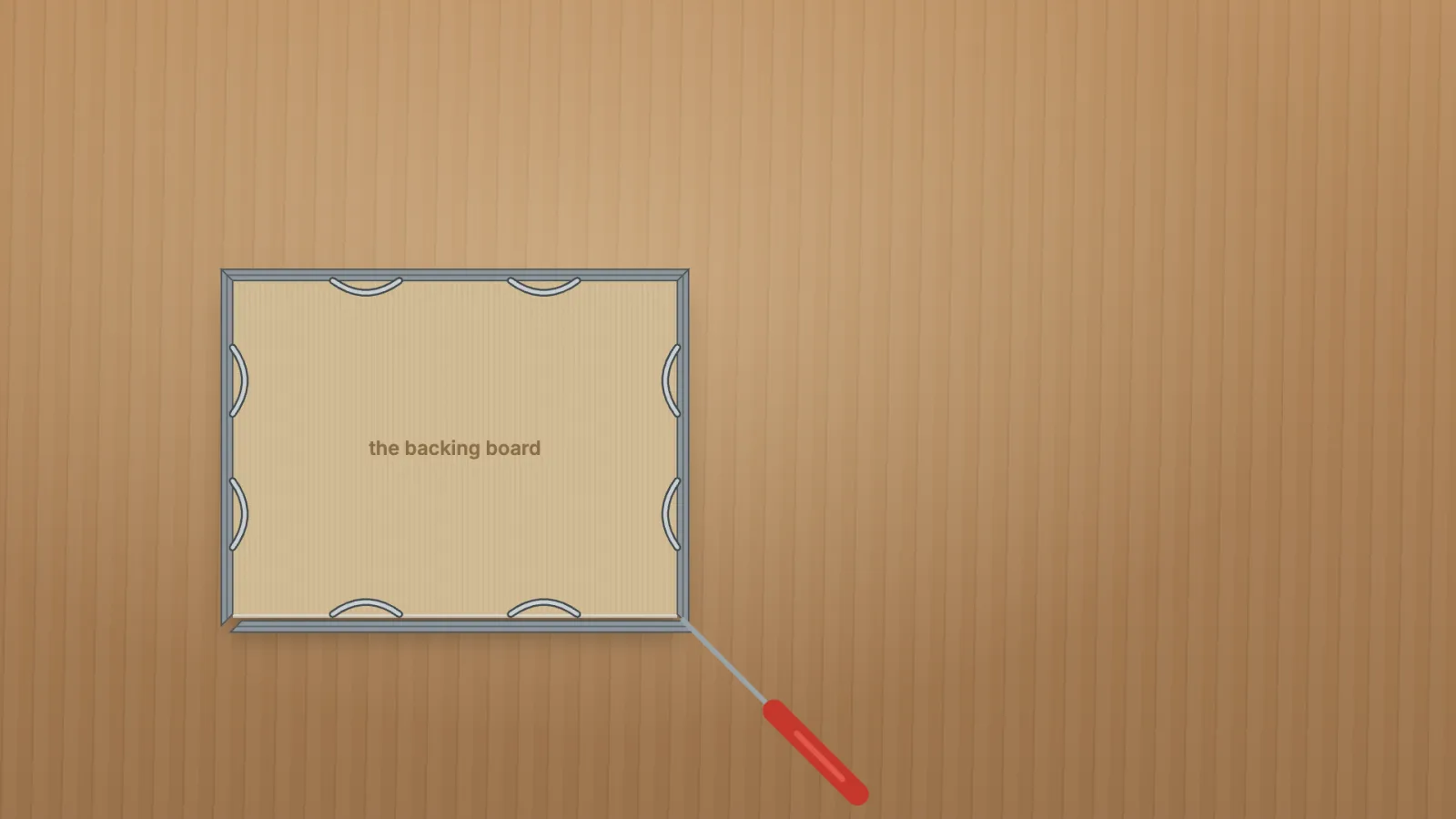 A corner out of line, its screw slackened with a screwdriver.