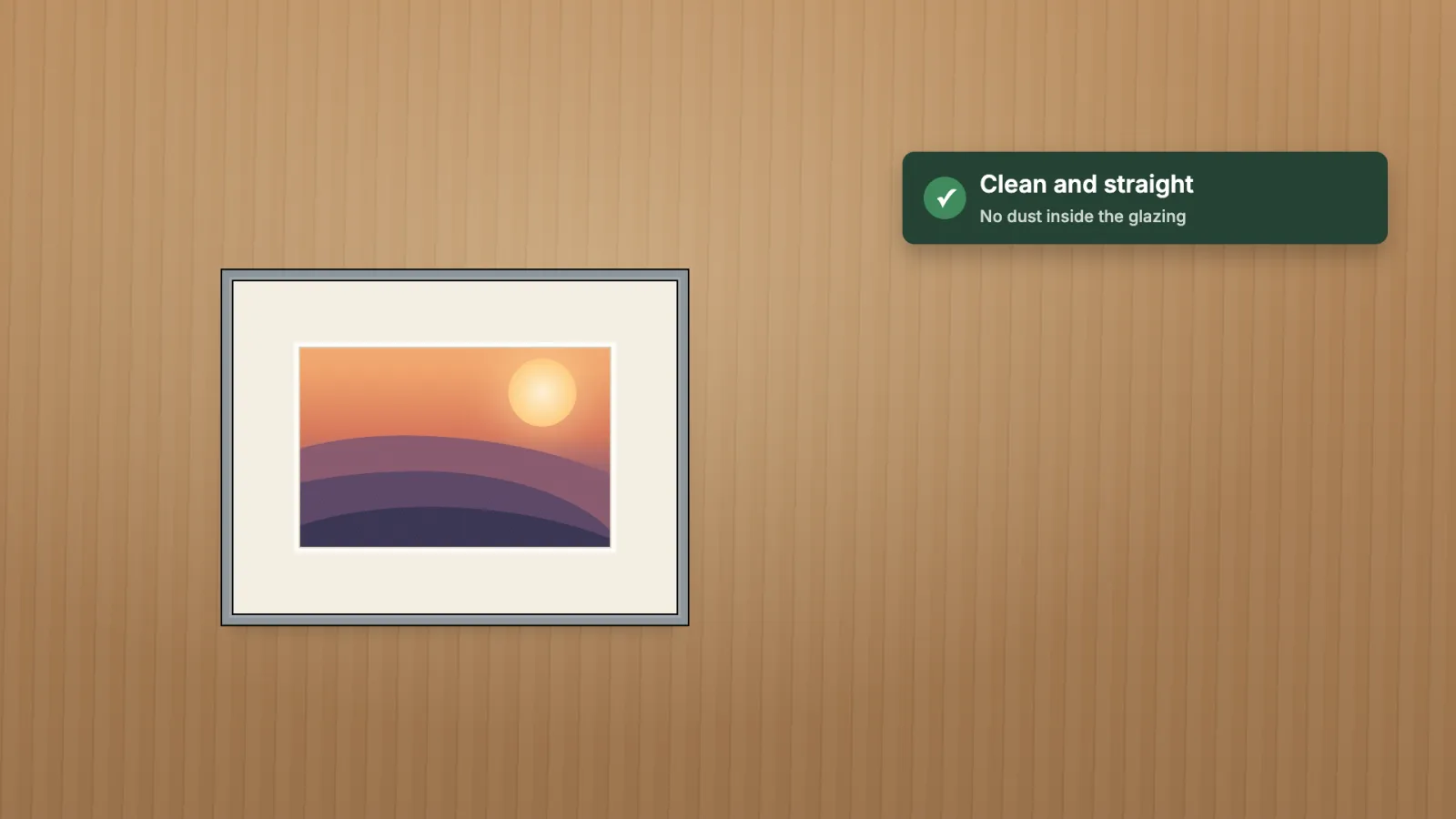 The front of the framed artwork in its aluminium frame.