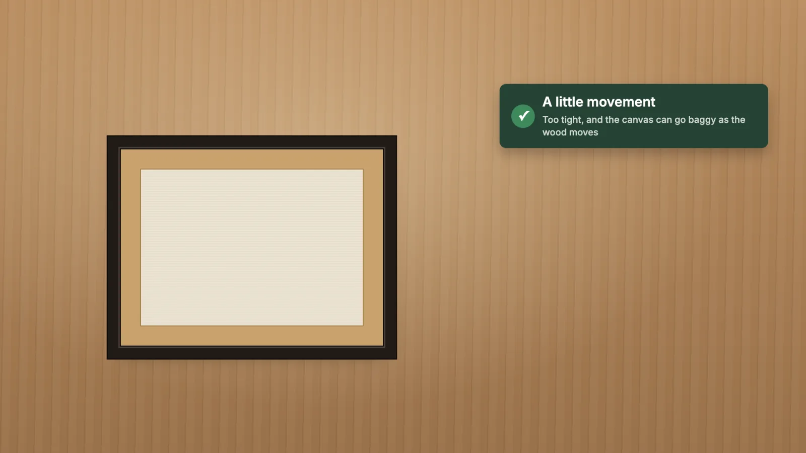 The back of the canvas, its stretcher bars showing, dropped into the frame.