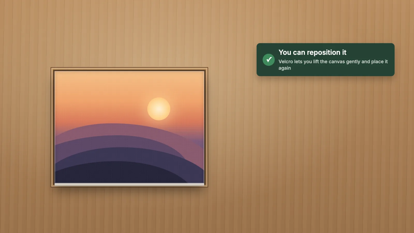 The canvas in the frame, with a narrow shadow gap all round.