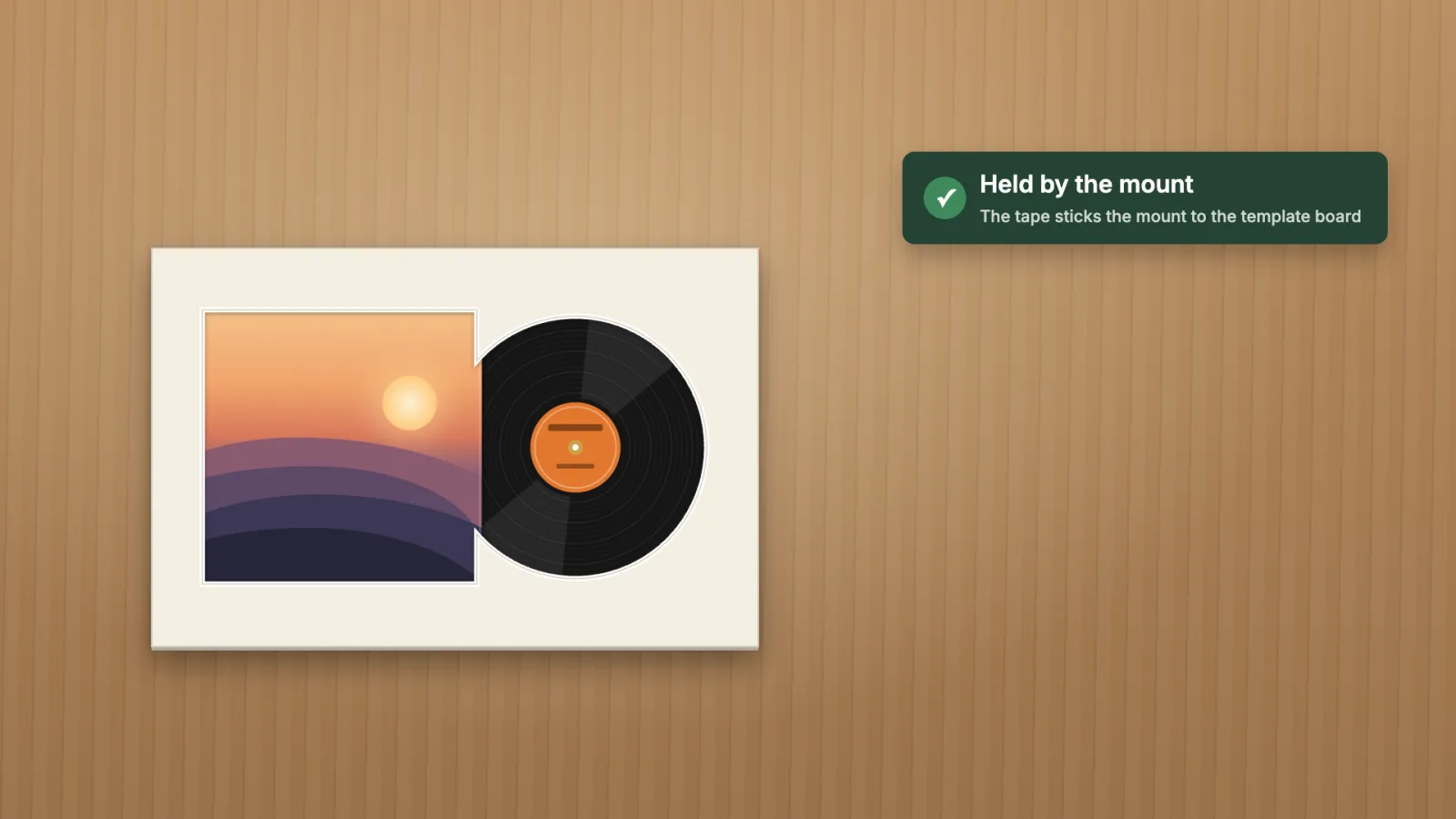 The mounted record and sleeve, pressed down.