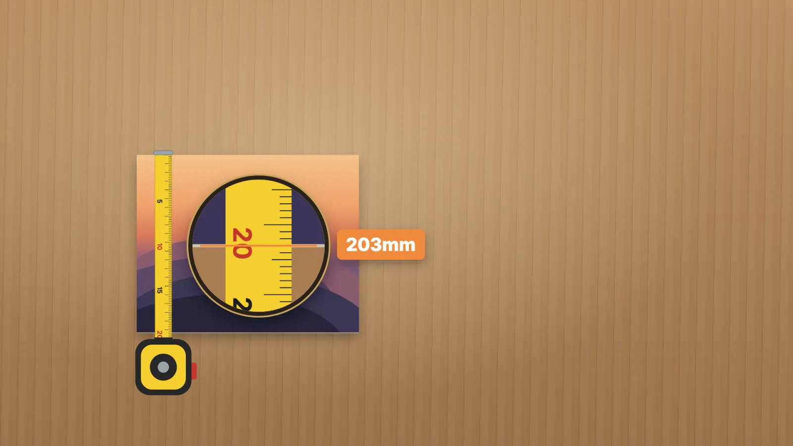 A tape down the photo, magnified at the bottom edge: 203mm.