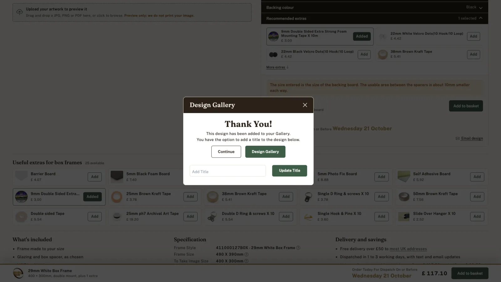 Design Gallery window: Thank You! This design has been added to your Gallery.