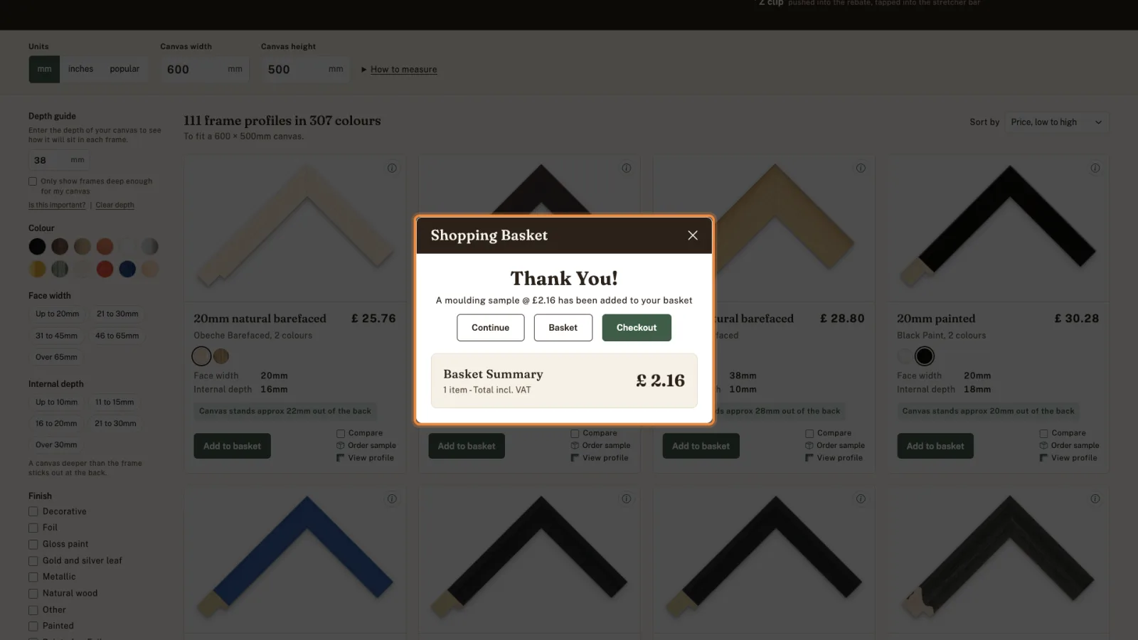 Shopping Basket message: a moulding sample at 2.16 pounds has been added to your basket.