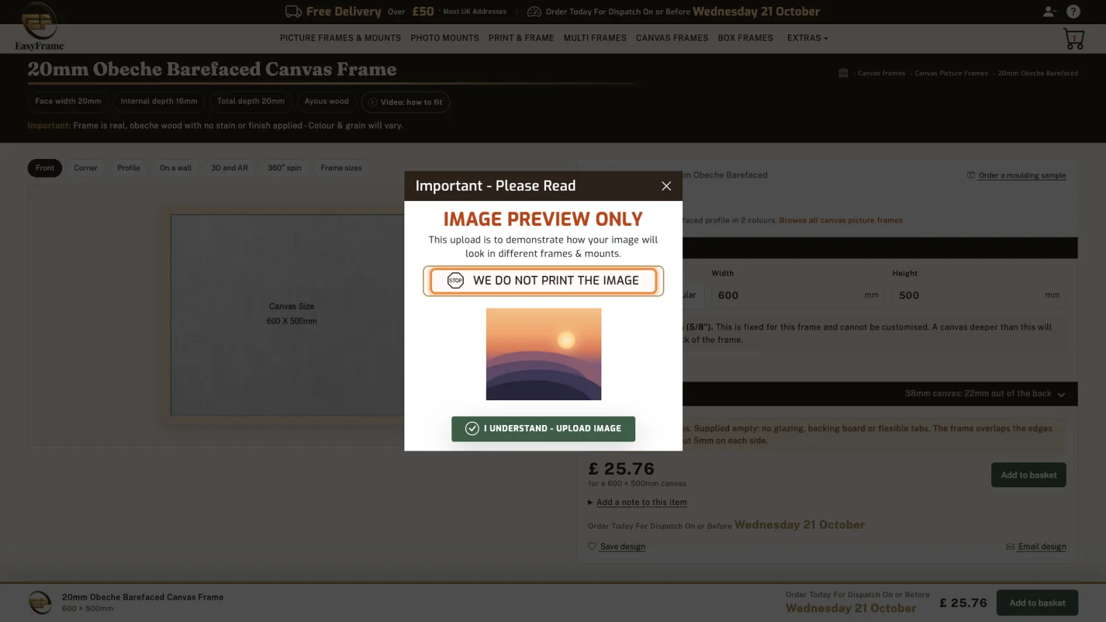 Image preview only message, with 'We do not print the image' highlighted.