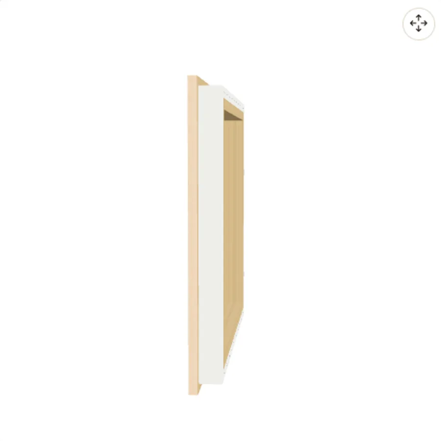 3D model seen from the side with a 60mm canvas: the canvas edge extends well out of the back of the frame.