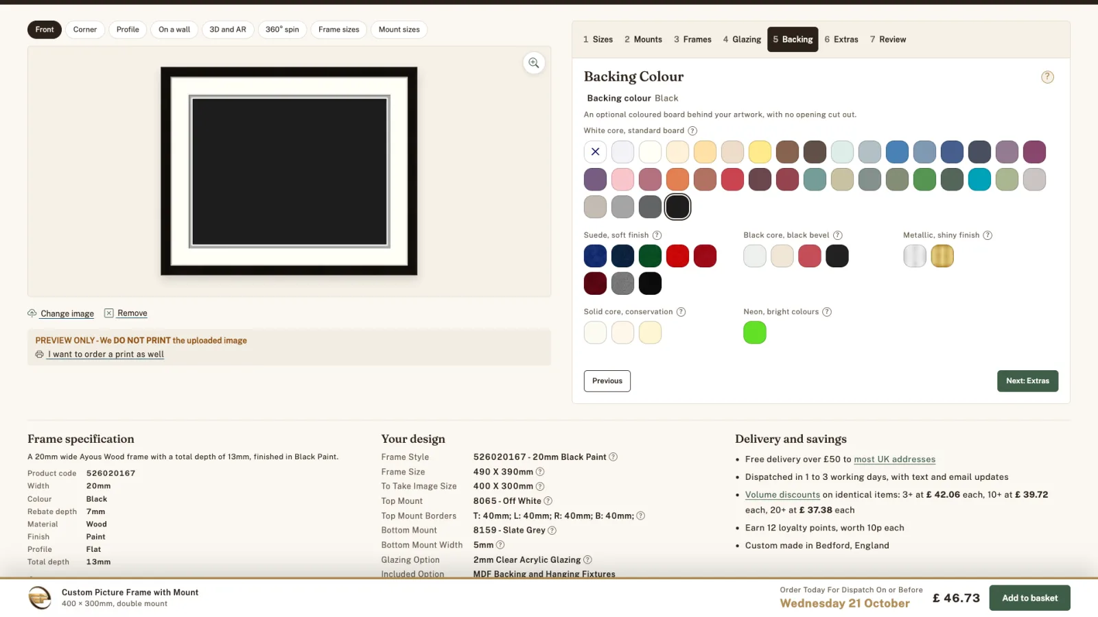 Backing Colour tab with Black chosen.