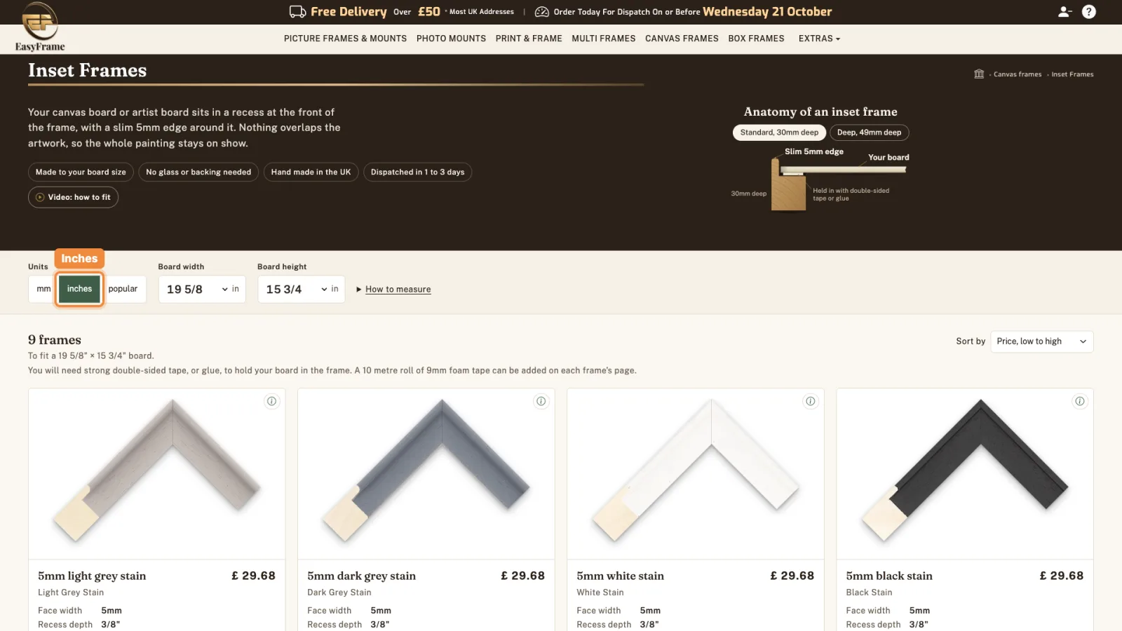 Units set to inches, with the width and height showing 19 5/8 and 15 3/4 inches.