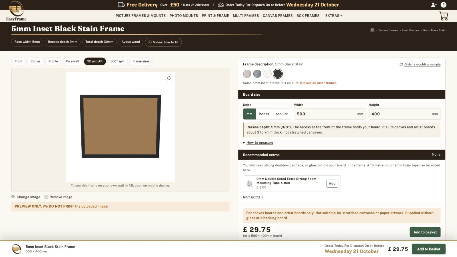 3D model turned round to show the back of the frame and the back of the board.