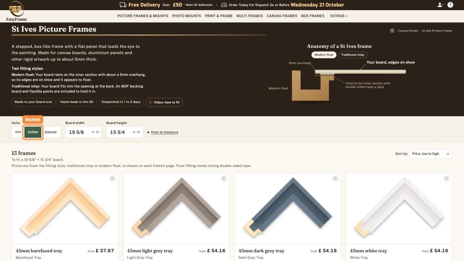 Units set to inches, showing 19 5/8 by 15 3/4 inches.