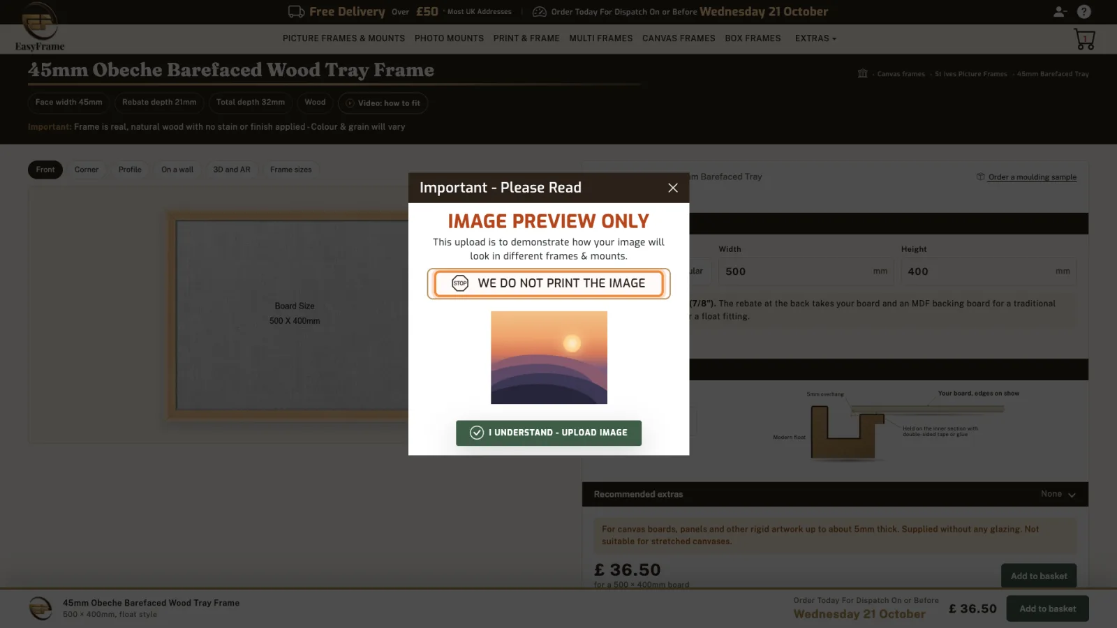 Image preview only message, with 'We do not print the image' highlighted.