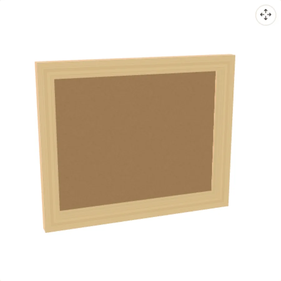 3D model in float style from the back: the plain back of the board inside the frame.