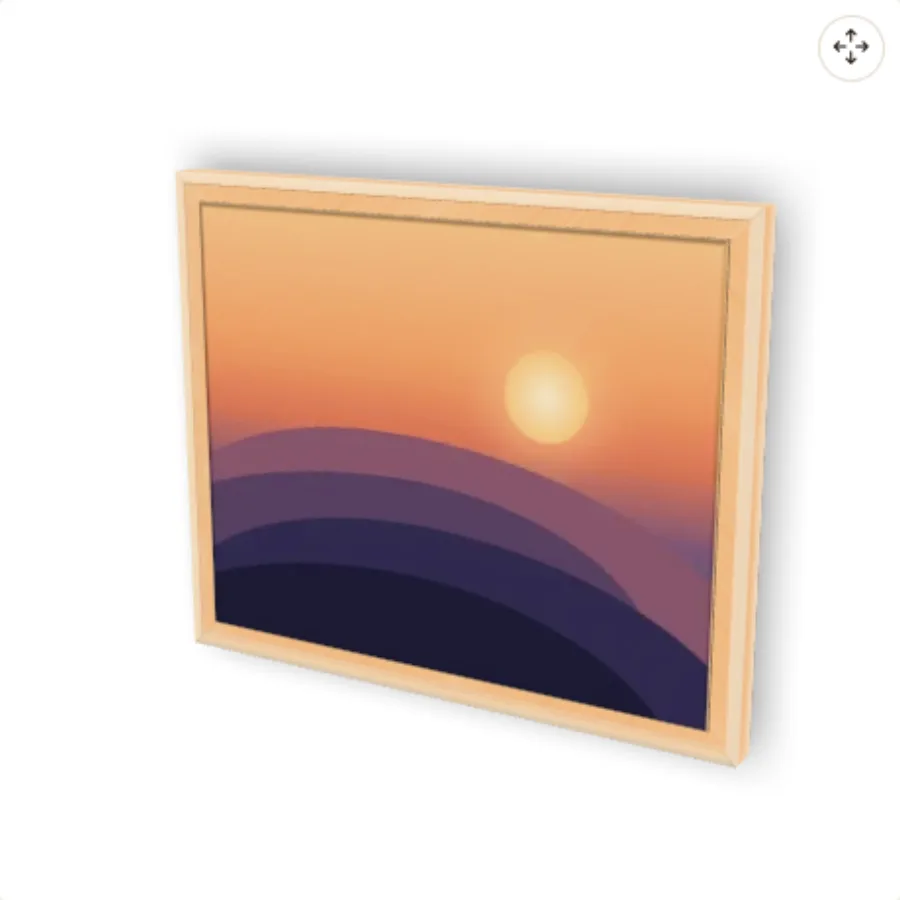 3D model in float style from the front: the artwork sits on top of the frame with its edges showing.