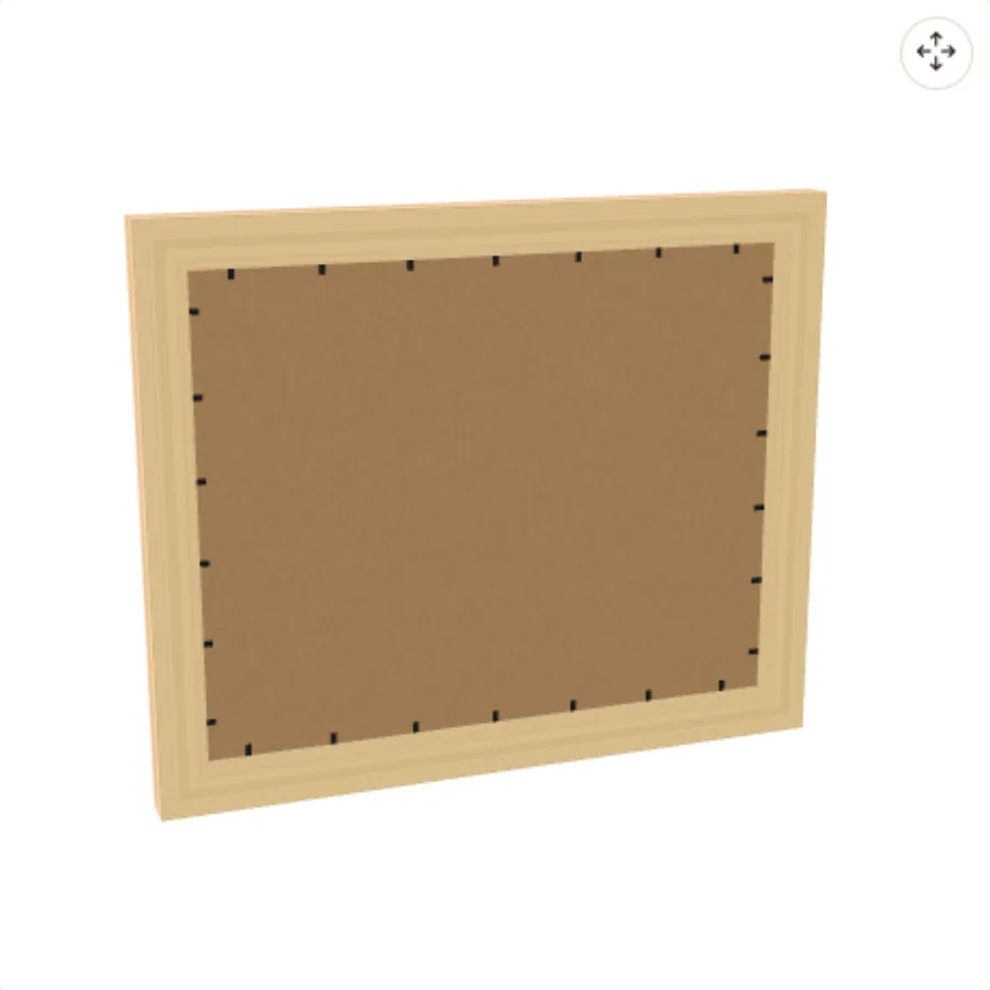3D model in traditional style from the back: the MDF backing board held in with flexible points.