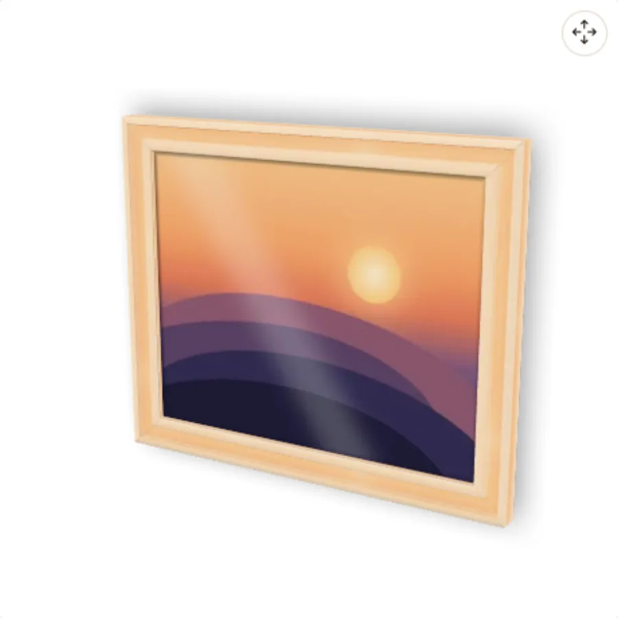 3D model in traditional style from the front: the frame's inner edge covers the edges of the artwork.