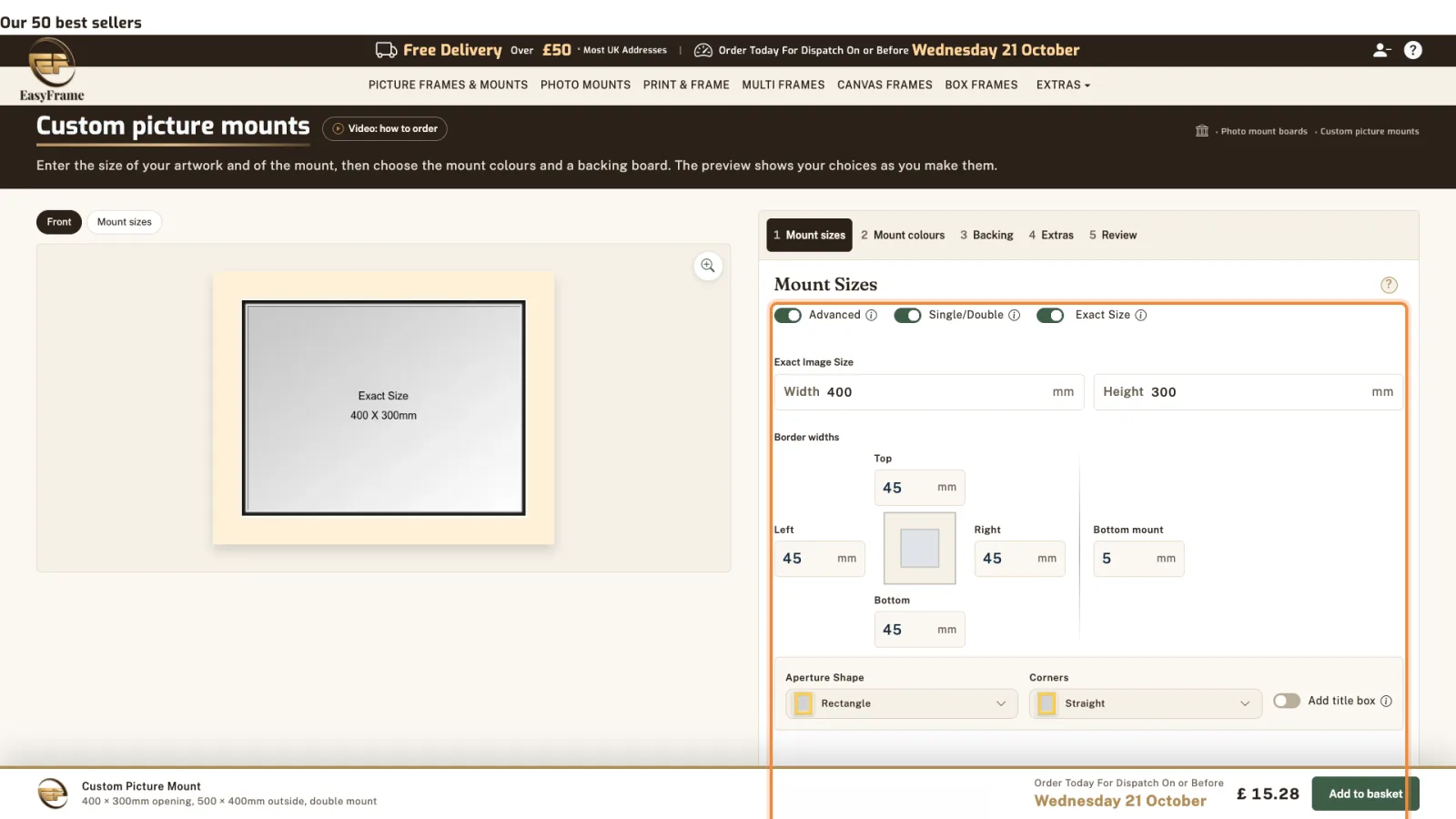 Advanced mode with Exact Size switched on.