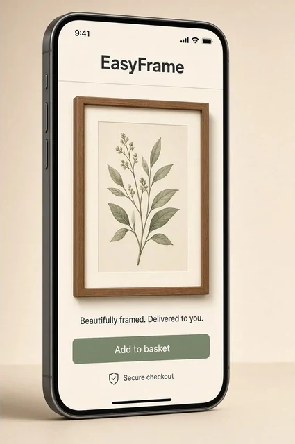 The EasyFrame app showing a framed print ready to add to the basket