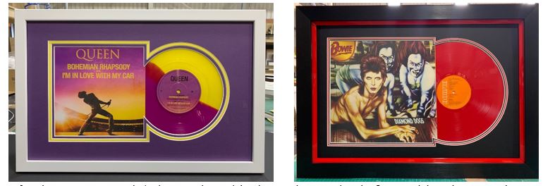 Framed Queen and David Bowie Records