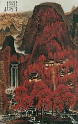 Li Keran's 'Ten Thousand Crimson Hills' (1963), a typical pen-and-wash on paper scroll execution.