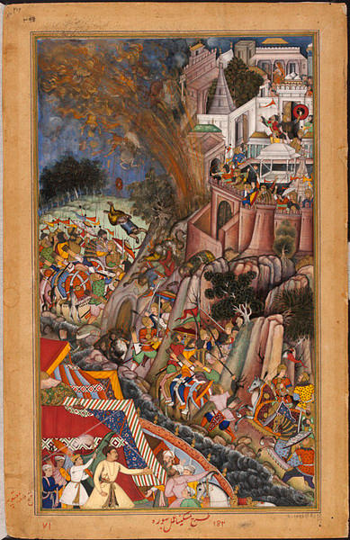 Miskina and Sarwans Akarbarnama: Mines Exploding During the Siege of Chitor (1590  1595).