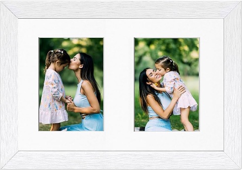 Elegant double photo frame on a wall displaying two meaningful pictures