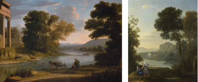 Pieces by Claude Lorrain certainly inspired John Constable. He definitely saw the landscape with Hagar and the Angel on the right.