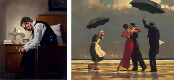 Left: Jack Vettrianos self-portrait The Weight. Right: his most famous work to date, The Singing Butler. 