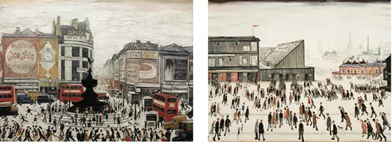 
An original Lowry, of Piccadilly Circus in London (see left), fetched the record price for his work to date of 5.6million. Yet even a print of Going to the Match (see right) has sold for 22,000. Prints regularly sell for 1,000 to 5,000 but original pencil sketches can be even cheaper and might be a good investment if you can find one.
