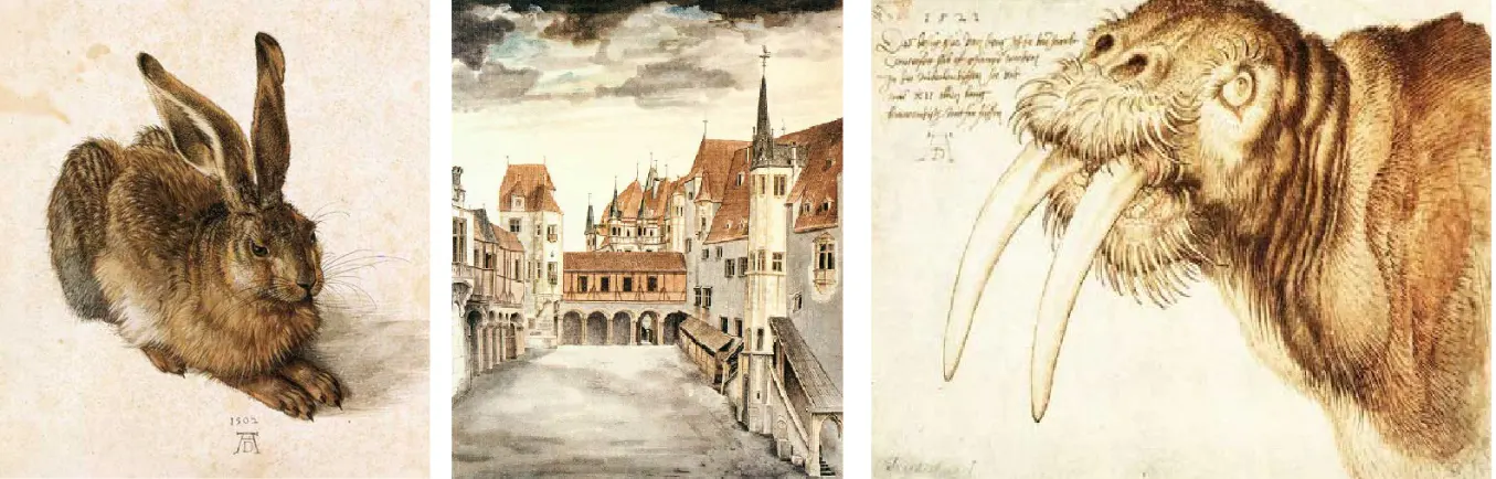Drers Young Hare,  Innsbruck and Walrus. He was painting outside of his time. It is also worth noting his signature. 500 years ago this guy knew about branding.     
