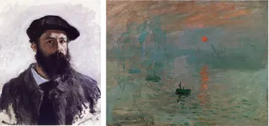 Claude Monet as he saw himself, left, and right is Impression, Sunrise - the work that launched the impressionist movement.