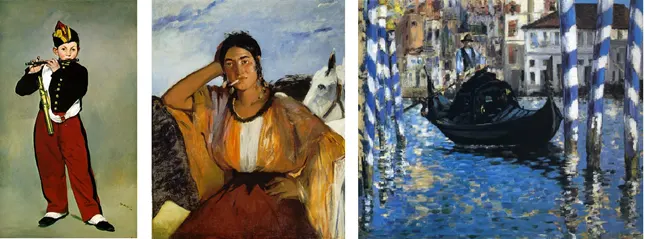 
Manet flanked by, to the left, Un bar aux Folies Bergre and, to the right, Le Djeuner sur l'herbe  probably his two most famous works.
