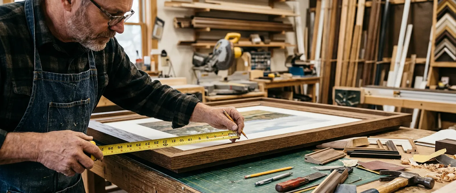 A picture framer using a tape measure